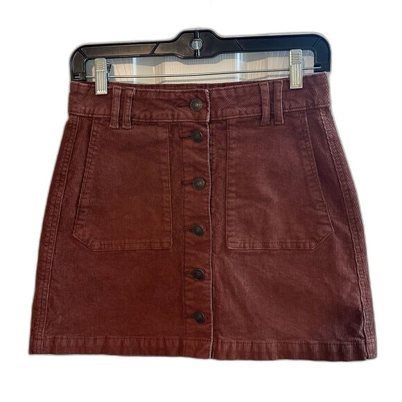 American Eagle Corduroy Button-Front Skirt Burgundy NWOT Size 0 - Picture 1 of 9